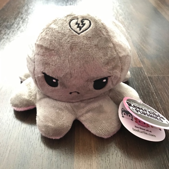 TeeTurtle Love + Hate Reversible Octopus Plushie Fidget Toy Pink Grey - Picture 4 of 7
